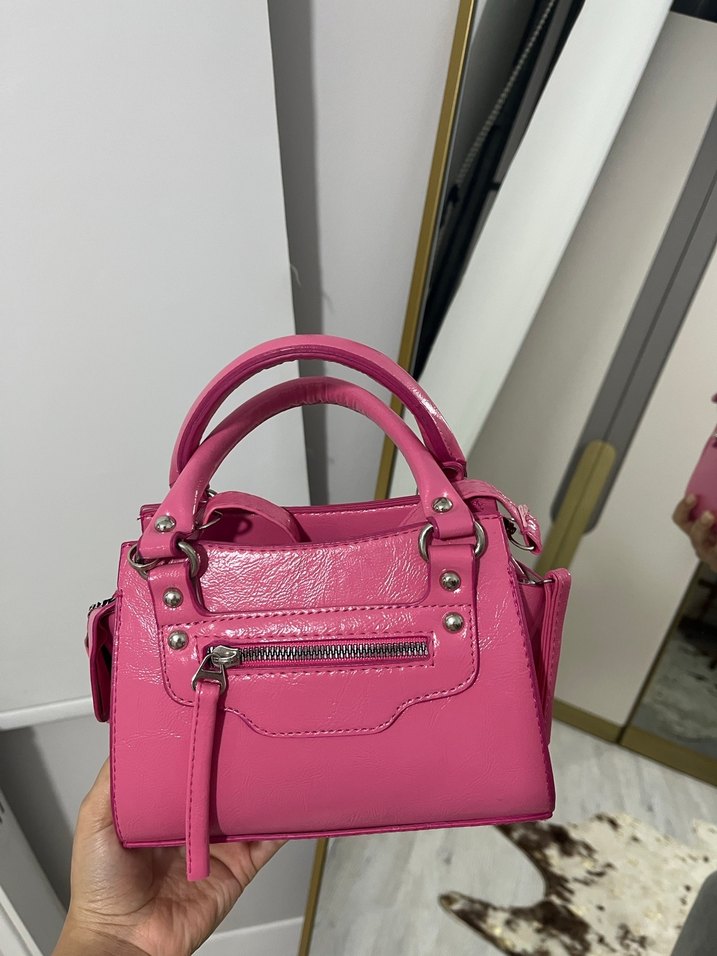 Fermuarlı Pembe Deri Kadın El Çantası - Görsel 3