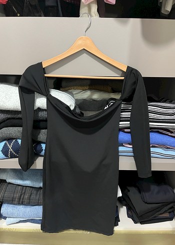 Siyah Uzun Kollu Mini Elbise - Görsel 2