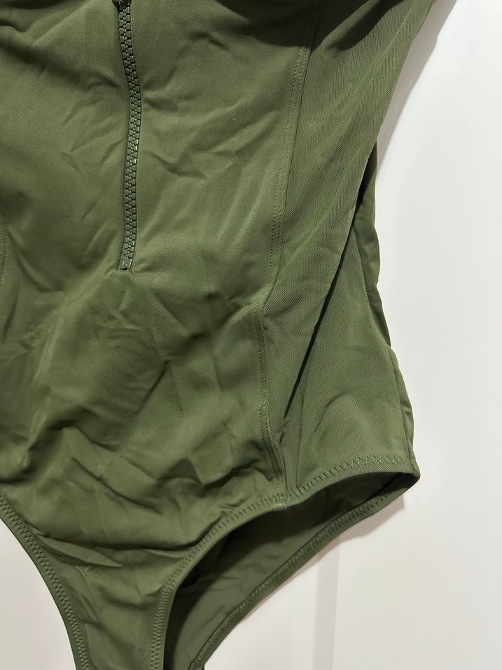 Kadın Haki Fermuarlı Sırtı Açık Mayo - Görsel 2