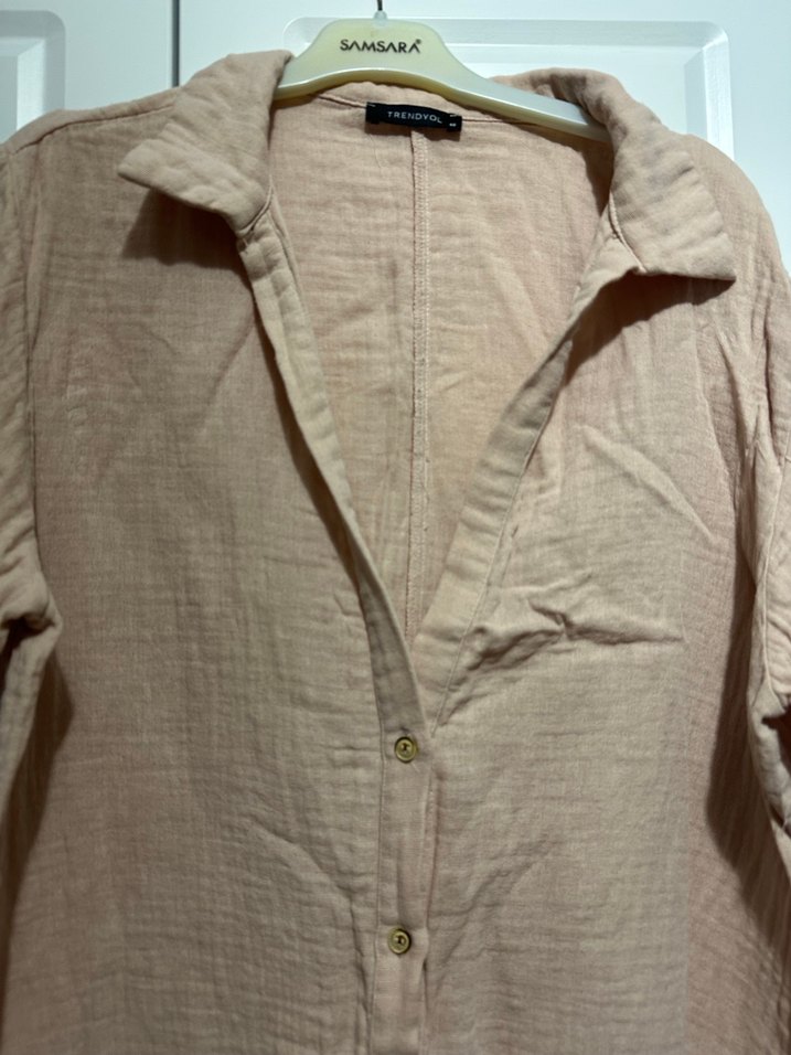 Kısa Kollu Bej Keten tulum - Görsel 2