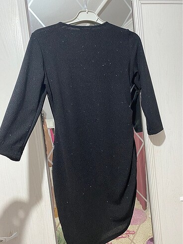 xl Beden Siyah Simli Kısa Elbise