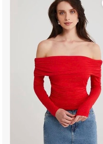 Kırmızı Drapeli Uzun Kollu Bluz - Görsel 4