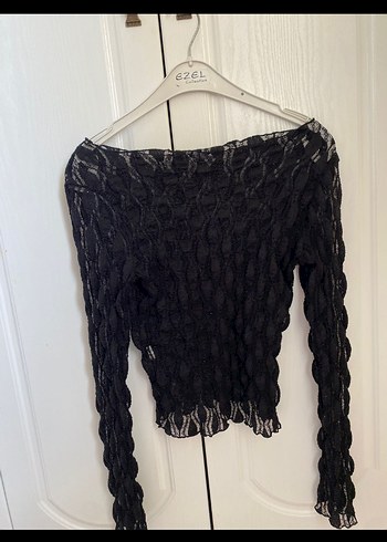 Dantel Detaylı Siyah transparan bluz - Görsel 2