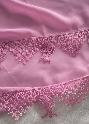 Dantelli Pembe İpek Görünümlü Kadın Fuları - Görsel 2