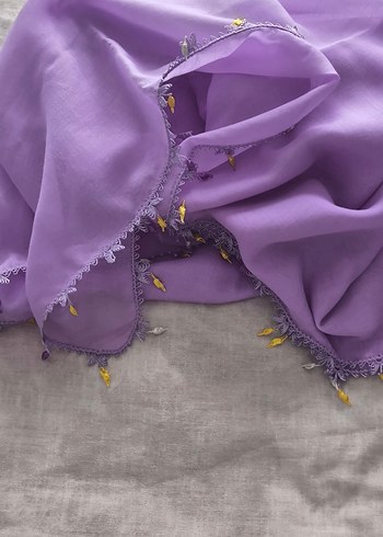 Dantel Detaylı Mor Bohem Kadın Şal - Görsel 2