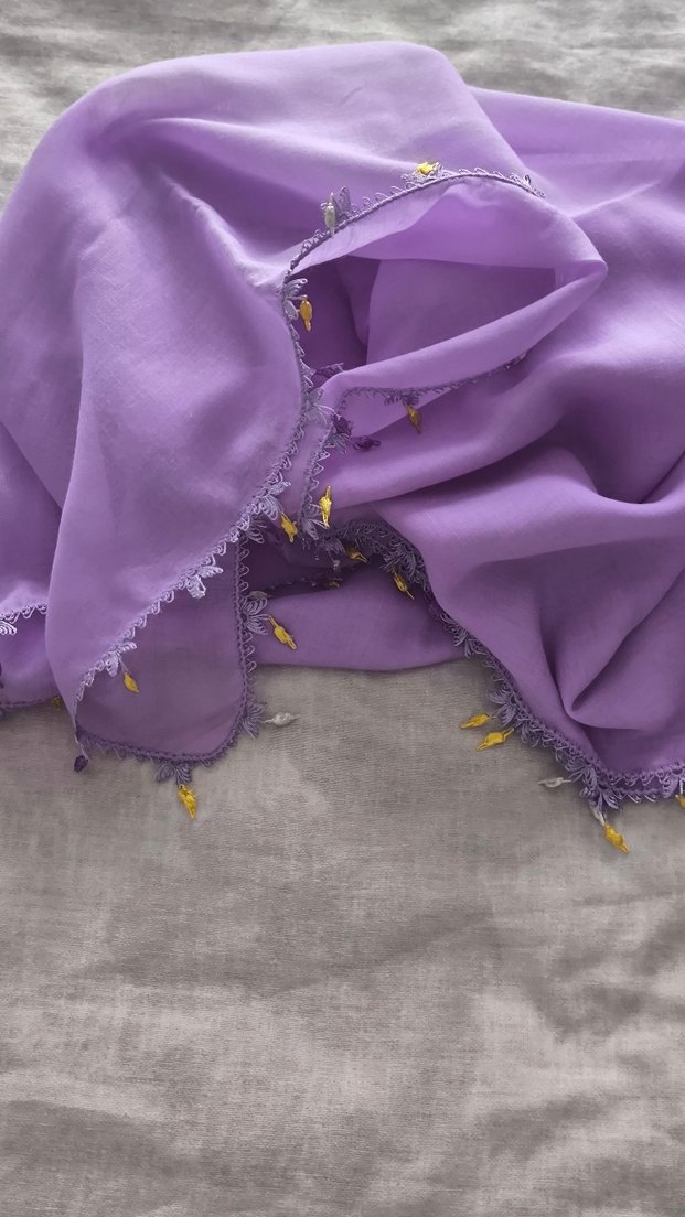 Dantel Detaylı Mor Bohem Kadın Şal - Görsel 2