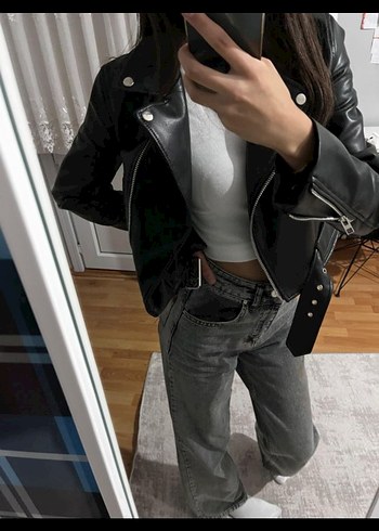 ZARA Gri Deri Kemerli Kadın Ceket