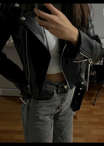 Zara ZARA Gri Deri Kemerli Kadın Ceket