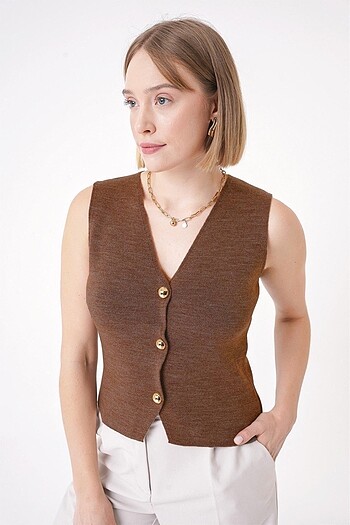 Gold Düğmeli Kadın Yelek - Görsel 2