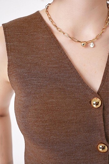 Gold Düğmeli Kadın Yelek - Görsel 4