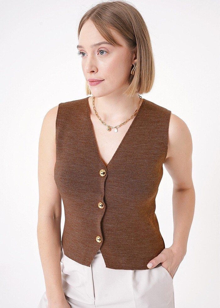 Gold Düğmeli Kadın Yelek - Görsel 2