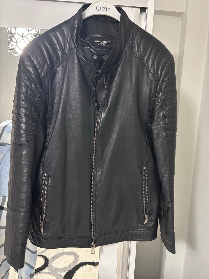 Siyah Deri Fermuarlı Ceket - Görsel 2