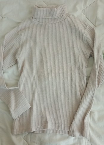 Diğer Ekru Fitilli Turtleneck Triko Kazak