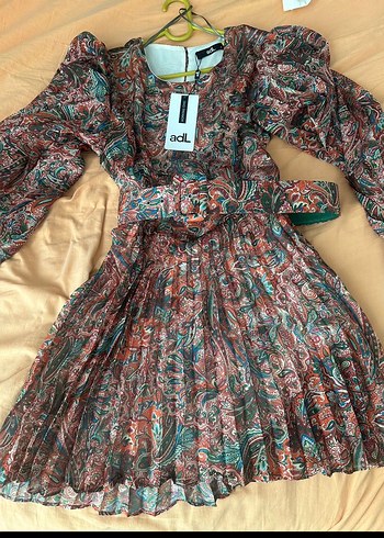 ADL Çok Renkli Desenli Uzun Pliseli Elbise - Görsel 5