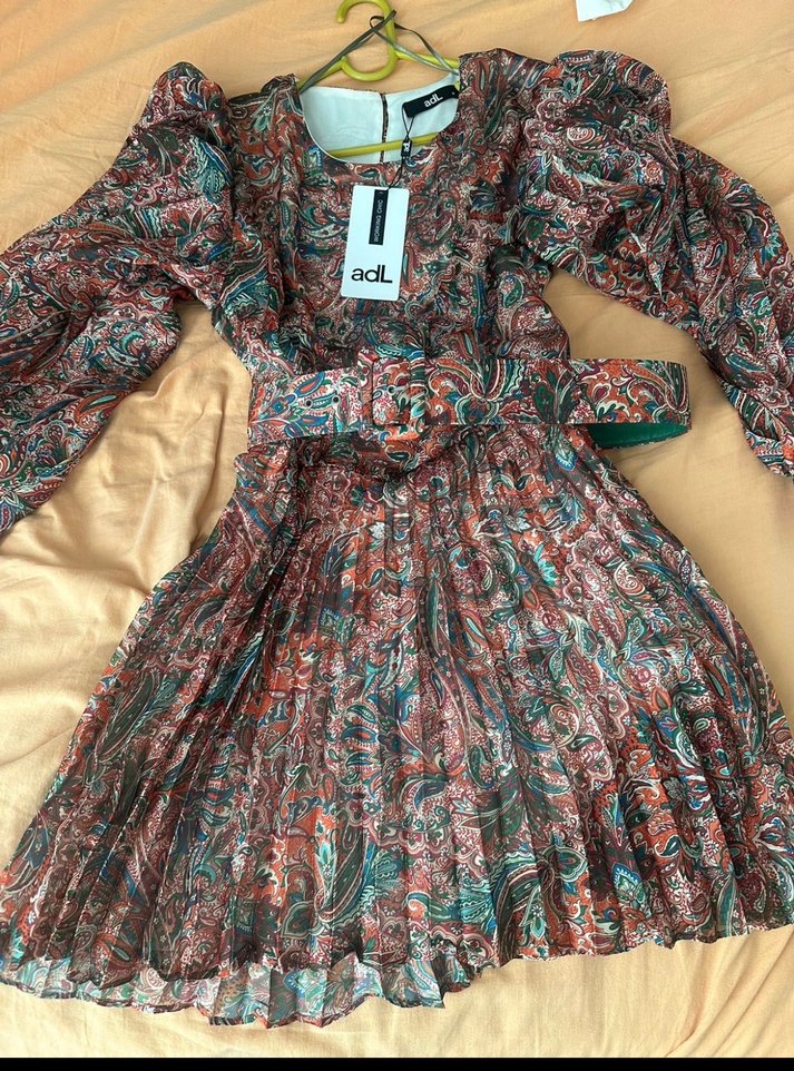 ADL Çok Renkli Desenli Uzun Pliseli Elbise - Görsel 5