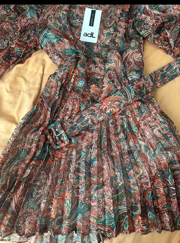 ADL Çok Renkli Desenli Uzun Pliseli Elbise - Görsel 2