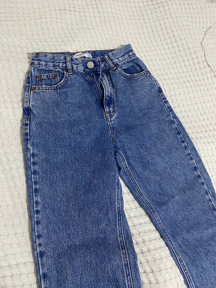 Düğmeli Mavi Denim Kadın Jean - Görsel 5