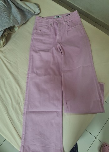 Mavi Pastel Pembe Yuksek Bel Duz Paca Pantolon