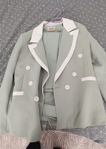 Pastel Gri Düğmeli Kadın Blazer Ceket - Görsel 2
