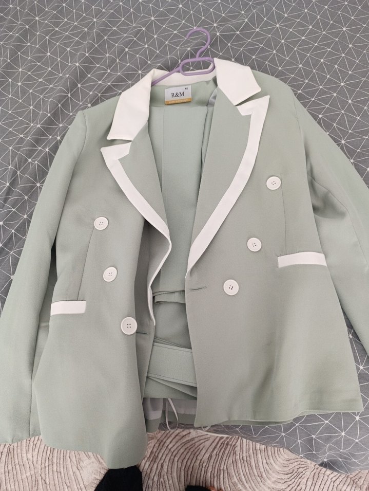 Pastel Gri Düğmeli Kadın Blazer Ceket - Görsel 2
