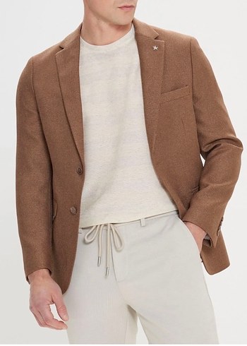 Bej Modern Klasik Erkek Takım Elbise Ceketi - Görsel 4