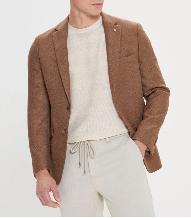 Bej Modern Klasik Erkek Takım Elbise Ceketi - Görsel 4