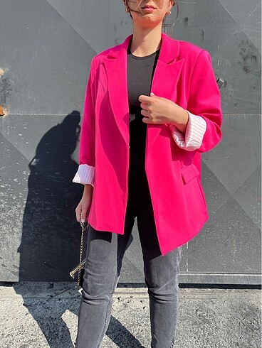 xl Beden pembe Renk Krep blazer ceket