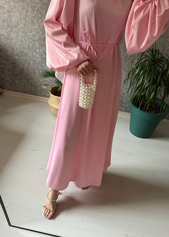 Pembe Salaş Uzun Elbise - Görsel 3