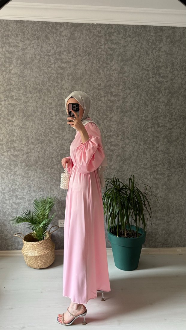 Pembe Salaş Uzun Elbise - Görsel 4