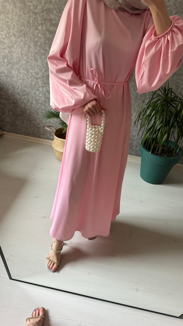 Pembe Salaş Uzun Elbise - Görsel 3