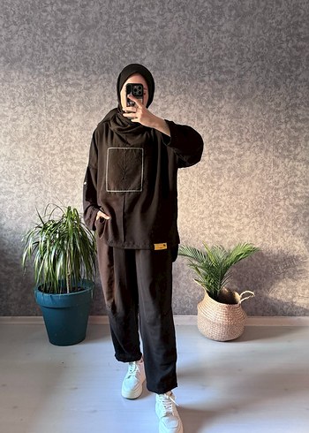 Siyah Keten Salaş Eşofman Takım - Görsel 2