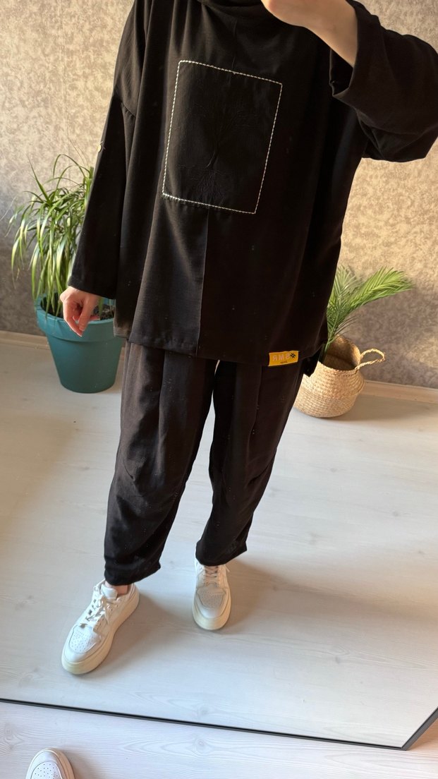 Siyah Keten Salaş Eşofman Takım - Görsel 3