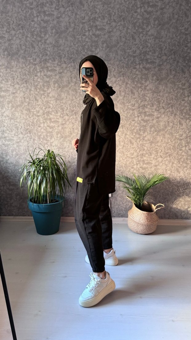 Siyah Keten Salaş Eşofman Takım - Görsel 4