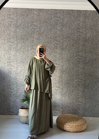 Haki Kadın Uzun Askılı Keten Elbise - Görsel 2