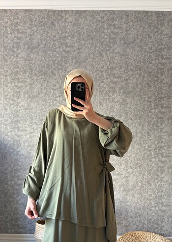 Haki Kadın Uzun Askılı Keten Elbise - Görsel 4