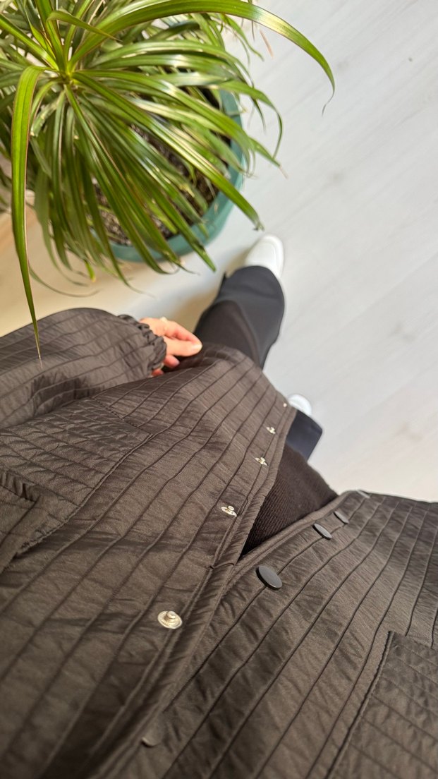 Düğmeli Siyah Uzun Street Wear Kadın Kaban - Görsel 2