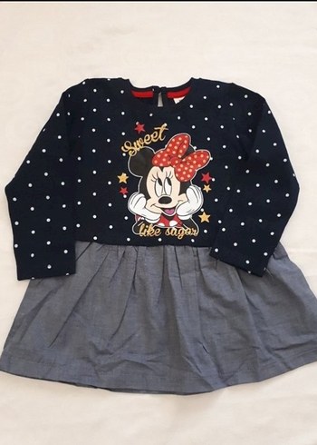 Kız Çocuk Minnie Baskılı Uzun Kollu Elbise