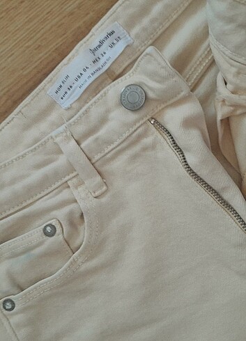 Mom slim krem rengi kot pantolon bershka