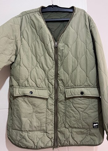 Haki Kadın Midi Mont, Fermuarlı, Rahat Kesim - Görsel 2