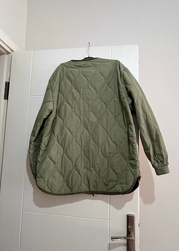 Haki Kadın Midi Mont, Fermuarlı, Rahat Kesim - Görsel 3