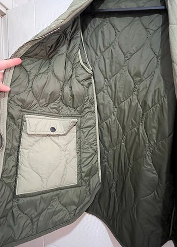 Haki Kadın Midi Mont, Fermuarlı, Rahat Kesim - Görsel 4