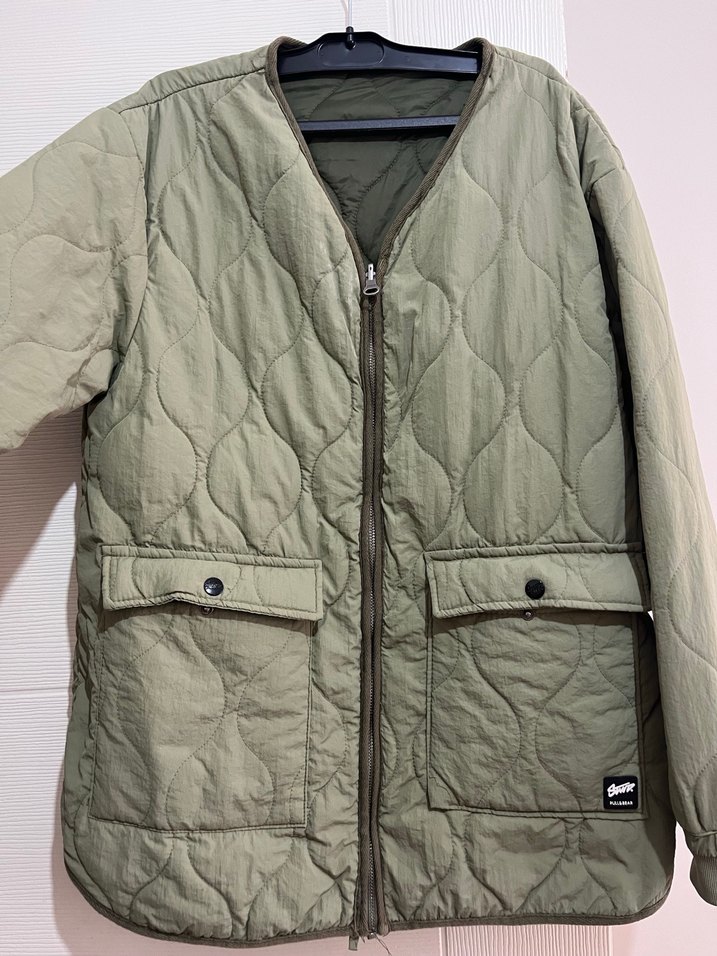 Haki Kadın Midi Mont, Fermuarlı, Rahat Kesim - Görsel 2