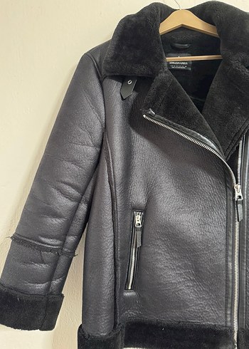 Siyah Kürklü Deri Biker Ceket - Görsel 4