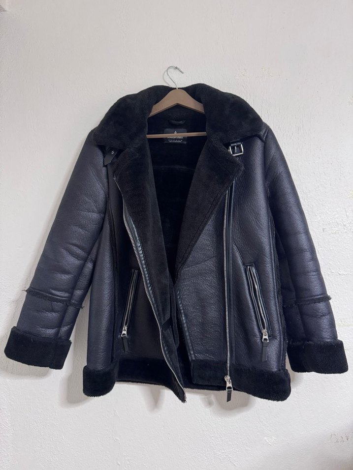 Siyah Kürklü Deri Biker Ceket - Görsel 3