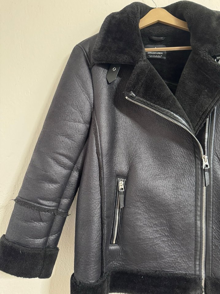 Siyah Kürklü Deri Biker Ceket - Görsel 4