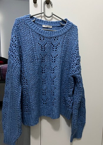 Mavi Örgü Kadın Kazak - Görsel 2