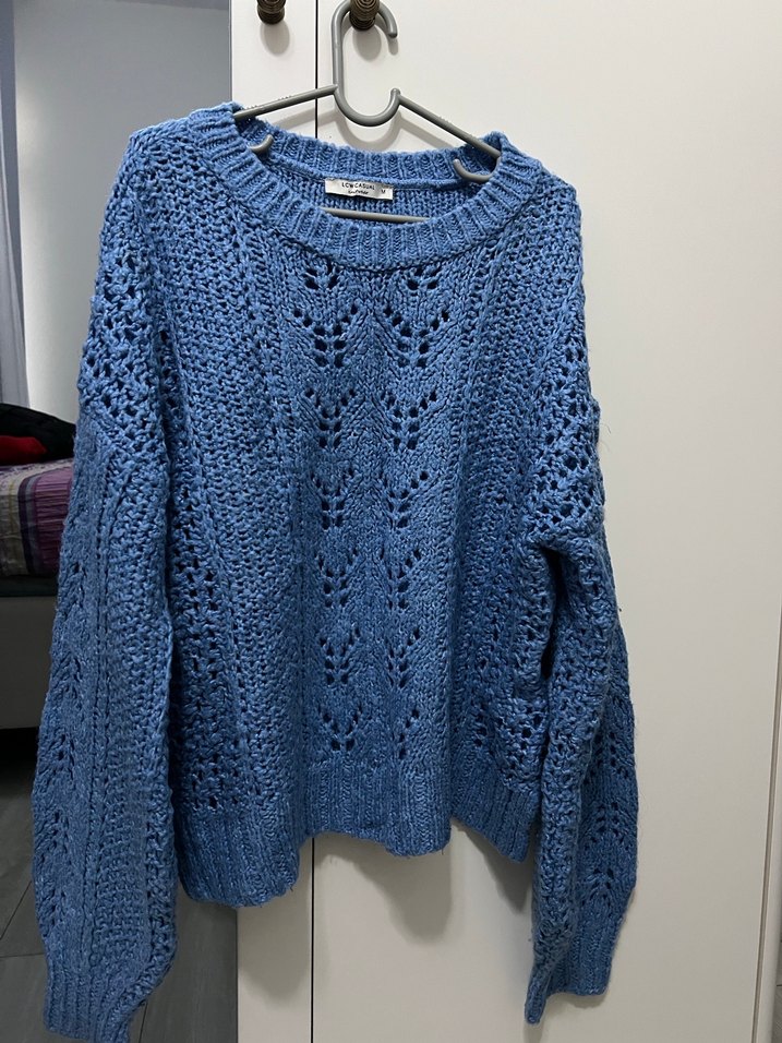 Mavi Örgü Kadın Kazak - Görsel 2