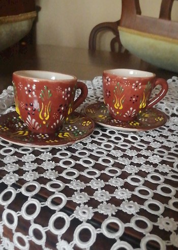 Renkli Kahverengi Seramik Fincan Takımı - Görsel 2