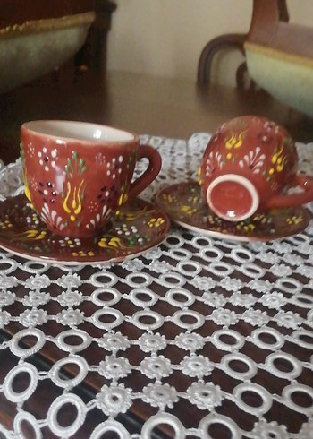 Renkli Kahverengi Seramik Fincan Takımı - Görsel 4