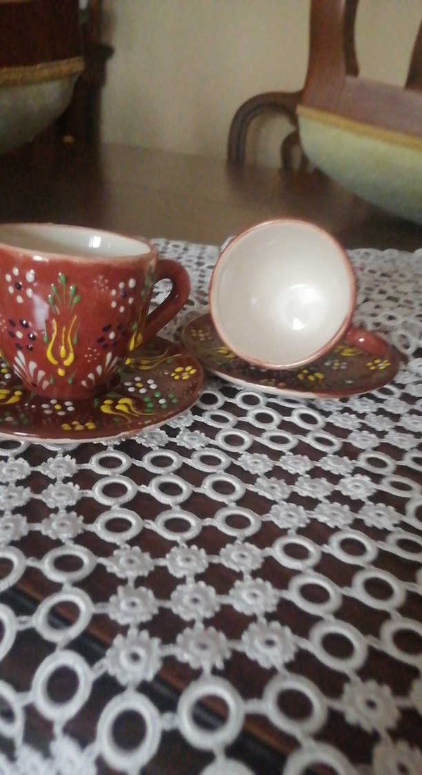 Renkli Kahverengi Seramik Fincan Takımı - Görsel 3